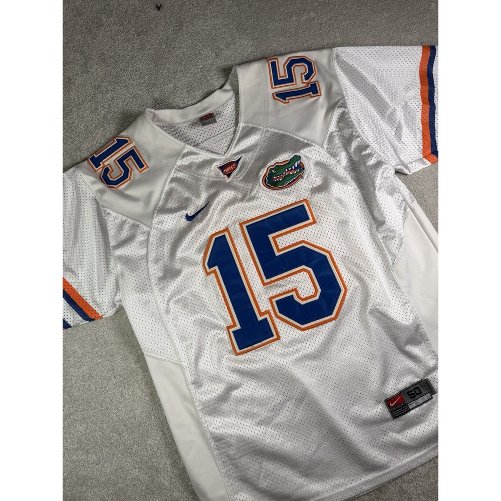 Nike Team Florida Gators Tim Tebow #15 White Football Jersey Men's 50 SEC Patch